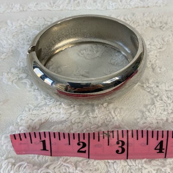 SILVER METAL Cuff Clasp Bracelet Chunky Husky Oversized Maximalist Bold Punk - Picture 5 of 6